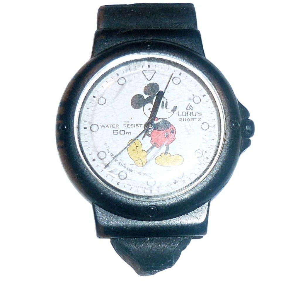 Vintage Lorus Mickey Mouse‎ Watch Water Resist 50m Black V501-6L40 Japan Quartz